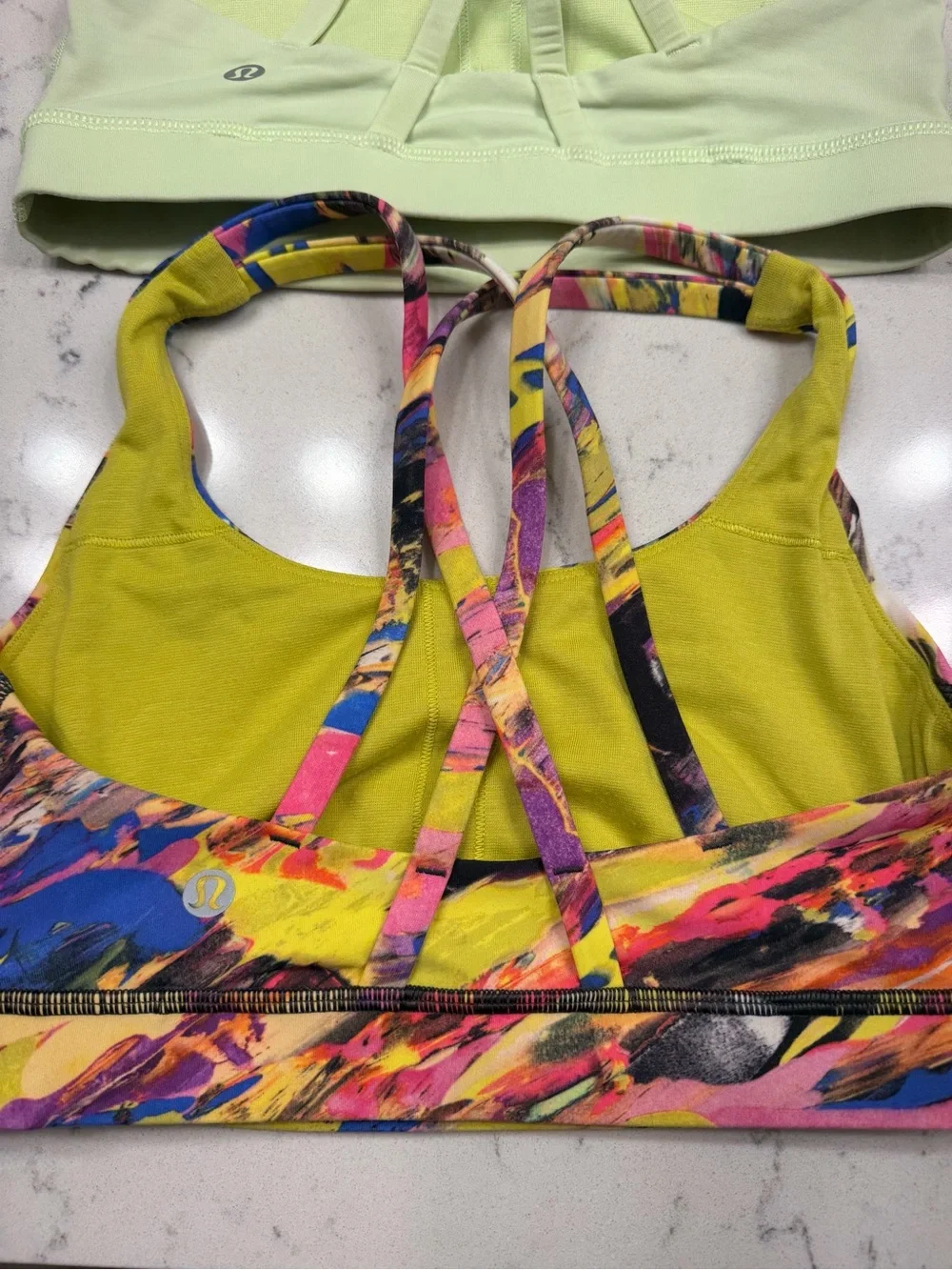 Lululemon Energy Bra Lot Size 4 Lime Green & Abstract Print Set of 2